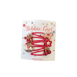 Lot de 5 pinces à cheveux rouges pour filles avec ours, cheval et motifs de fleurs