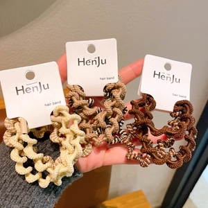 Set of wavy high elasticity hair bands in milk tea colors including beige and brown