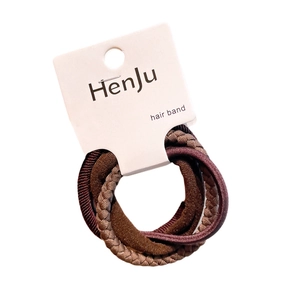 Set of 4 high elasticity hair bands in brown earth tones on white display card