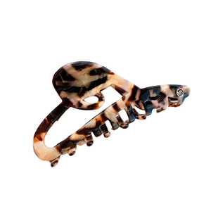 Elegant tortoiseshell large hair claw clip with cutout heart and silver logo