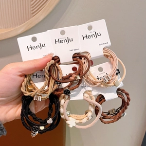 Lot d'élastiques à cheveux marron avec breloques cœur et fleurs pour coiffure femme