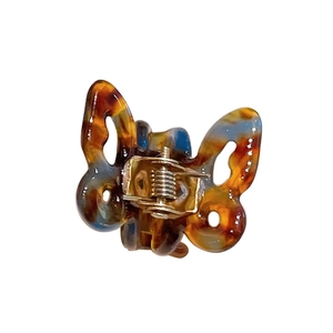 Exquisite acetate butterfly hair claw clip with vintage tortoiseshell texture and blue tones