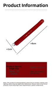 Detail of 9cm bright red handmade French barrette with gold lettering and glossy finish