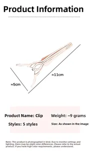 Rose gold hair clip dimensions showing 11cm length and 5cm width for styling