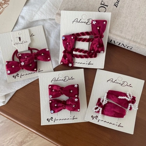 Fermagli per Capelli Bambini Velluto Fiocco Strass Perla Artificial Sintetica Forcine Rosso Vino Stella Elastici Capelli per Bambine