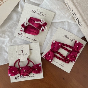 Fermagli per capelli in velluto ed elastico a fiocco con perle per donne e bambine bordeaux