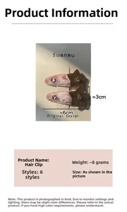 Détails de barrettes à cheveux étoile en velours rose avec mesures de 3cm et 6cm