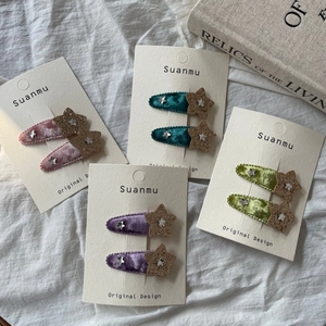 Lot de barrettes à cheveux en velours scintillant avec étoiles en violet et vert