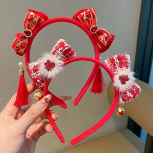 Lot de serre-têtes rouge pour le Nouvel An chinois avec broderies et glands rouges