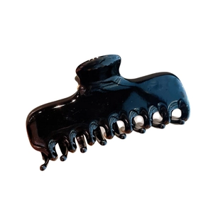 Glossy black large acrylic rectangle hair claw clip with strong grip and metallic spring
