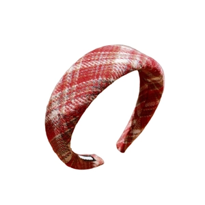 Padded red and white plaid headband with a high-top design and soft fabric finish