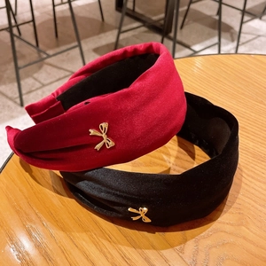Vintage Velvet Bow Headband Wide Knotted Hair Band Elegant Metal Bowknot Headwear For Women Girls Party Daily Hair Accessories