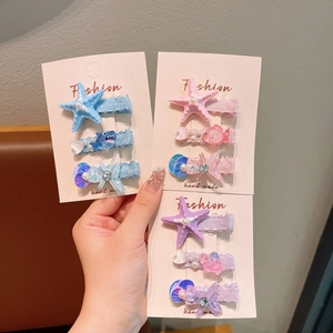 Handgefertigtes Meeres-Haarspangen-Set für Mädchen mit Seesternen und Perlen-Details