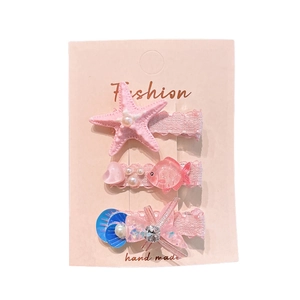 3-teiliges rosa Ozean-Haarspangen-Set mit Seestern und Muschel für kleine Mädchen