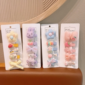 Children Girls Bow Flower Hair Clips Cartoon Handmade Fabric Rabbit Rainbow Hairpins Headwear Kids Fashion Accessories