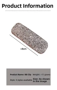 Detailansicht der 8 cm langen Strass-Haarklammer mit Maßen und Gewichtsangaben