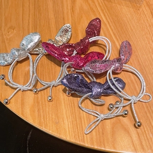 Set di elastici per capelli a orecchie di coniglio in ecopelle metallizzata per bambine