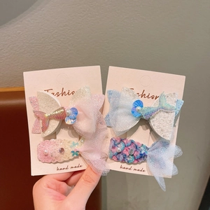 Princess mermaid hair clips with sequins, mesh tulle, and pearls for little girls