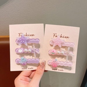 Octopus star themed ocean jelly color hair clips set of 3 for girls in pink and purple