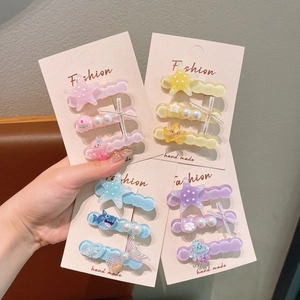 Ocean Theme Glitter Acrylic Hair Clips For Girls Starfish Octopus Mermaid Tail Hairpins Artificial Pearl Kids Accessories