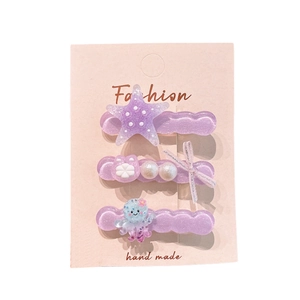 Three-piece cute purple octopus and starfish wave hair clips for girls on pink card