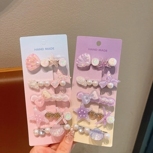 Détails des pinces à cheveux rose et violette coquillage sirène avec perles