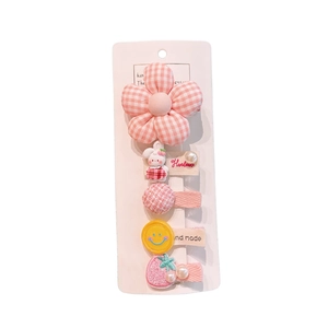 Set di 5 fermagli per capelli fatti a mano per bambine con fiori rosa e motivi a coniglietto