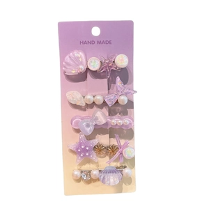 Lot de 5 barrettes à cheveux coquillages et étoiles de mer avec perles et paillettes mauves