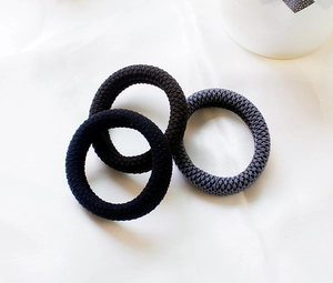 Three-pack high elasticity knitted hair ties in black, dark coffee, and grey colors
