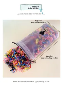 Detail of colorful elastic hair bands in large cat-patterned packaging with size dimensions