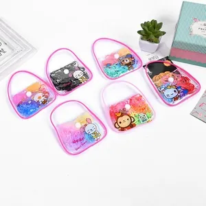 Set of 6 bags of colorful elastic hair bands with cute cartoon bunny and bear designs