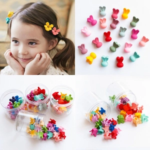 Detailed view of colorful macaron resin hair clips set in mini bottles for girls