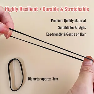Elastic black hair ties with 3cm diameter, strong stretch TPU rubber bands for children