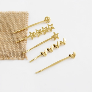Korean Style Gold Alloy Hair Clips Set Smiley Face Heart Pentagram Star Bobby Pins Fashion Metal Hair Accessories For Women