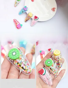 Détails de pinces à cheveux fruits en PVC transparent avec paillettes pour filles
