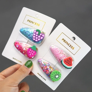 Barrettes à Cheveux Fruits pour Enfants Transparentes avec Paillettes et Sables Mouvants pour Filles Bijoux de Cheveux