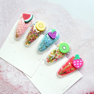 Lot de 5 barrettes à cheveux fruits avec sable mouvant transparent et paillettes colorées