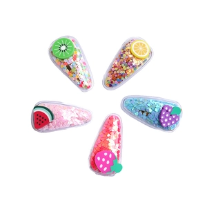 Lot de 5 barrettes à cheveux transparentes fruits avec paillettes pour filles