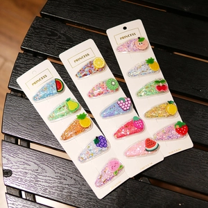 Kids Fruit Sequin Hair Clips Transparent Acrylic Jelly Color Strawberry Pineapple Watermelon Hairpins Set For Girls Jewelry