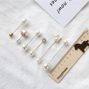 Elegant Korean style pearl brooch set with silver and gold pins in various designs