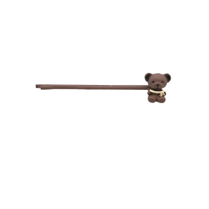 Barrette à cheveux mignonne style coréen motif petit ours en métal marron mat