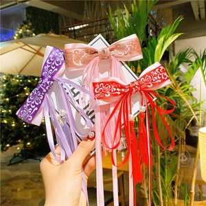 Vintage Chinese Style Satin Bow Hair Clip With Long Streamer Tassel Faux Artificial Pearl Hanfu Hair Accessory For Women Girls