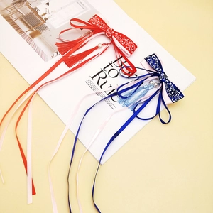 Vintage Chinese style butterfly hair clips with elegant long tassels and silk ribbons