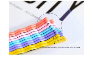 Macro shot of colorful wavy metal hair pins in macaron shades on a display card
