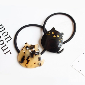 Élastiques à Cheveux Mignons en Forme de Tête de Chat pour Femmes Filles Motif Écaille de Tortue Léopard Noir Accessoires de Coiffure