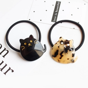Lot de deux chouchous chat mignons en acétate noir et motif léopard en écaille de tortue