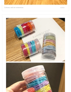 Macro detail of colorful high-elastic hair ties in a transparent storage jar