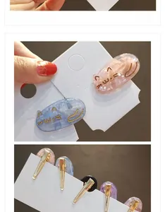 Détails de jolies barrettes chat en acétate bleu et rose avec pinces crocodiles dorées