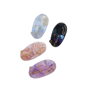 Lot de quatre barrettes chat en acétate mignonnes bleu noir rose et violet marbré