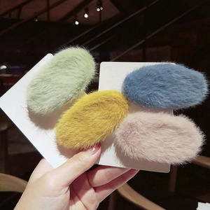 Plush faux rabbit fur BB hair clips in pastel colors for autumn and winter styling